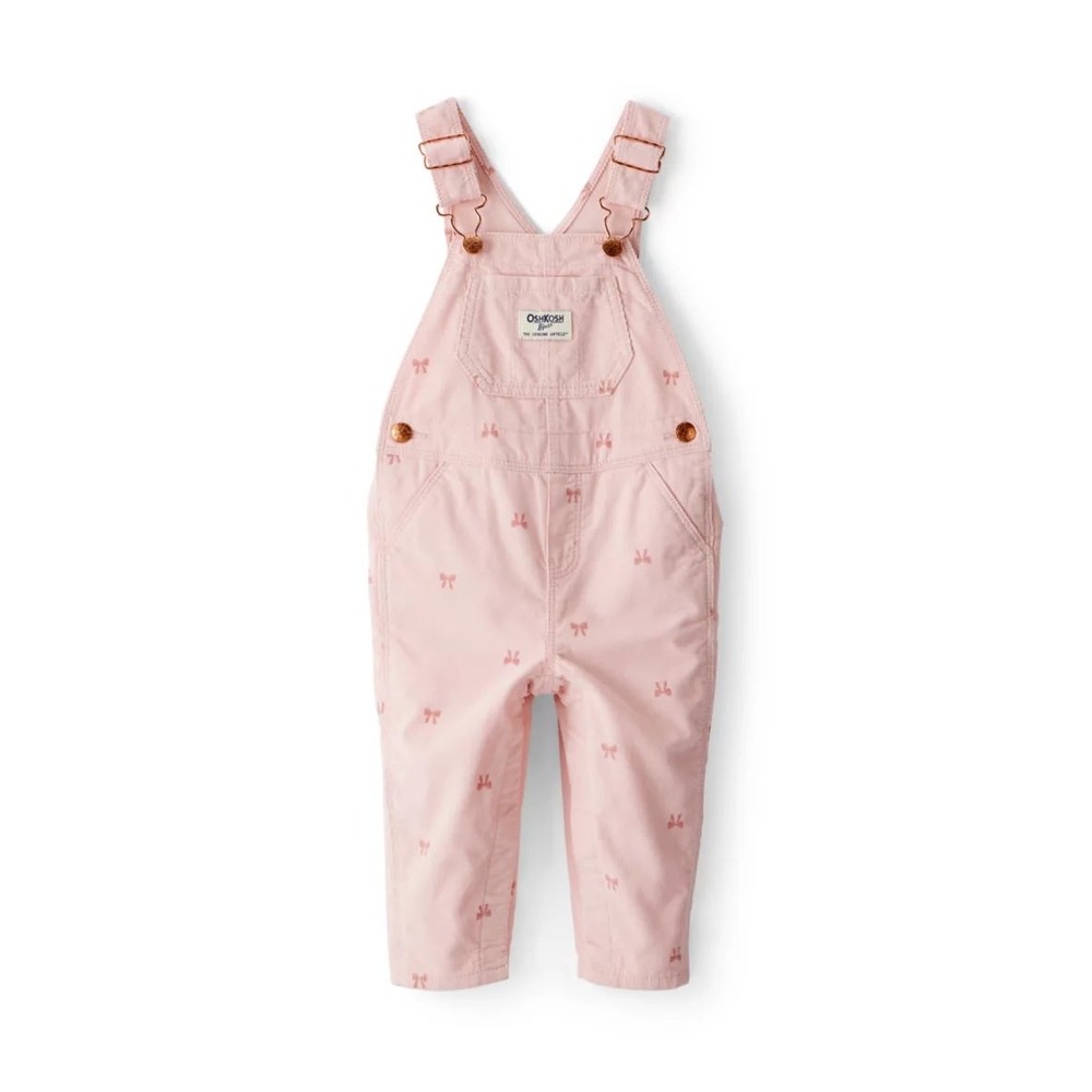 OshKosh B'gosh Pink Corduroy Bow Print Overalls 6m Baby Girl Vestbak